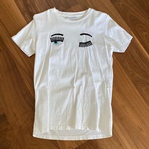 Chiara Ferragni Sequin Eye Wink White T Shirt